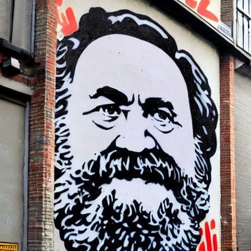 Ai Instruction; Karl Marx as a 21st Century angry economist in the style of graffiti artist 
